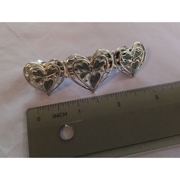 Vintage Silver Tone Heart Shaped Hair Barrette Clip - Picture 3 of 3